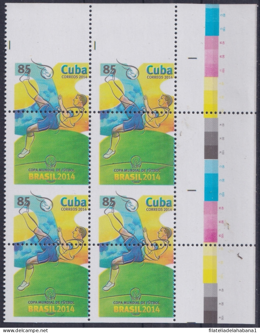 2014.446 CUBA MNH 2014 85c WORLD SOCCER CUP BRAZIL PERFORATION ERROR BL4.  - Sin Dentar, Pruebas De Impresión Y Variedades