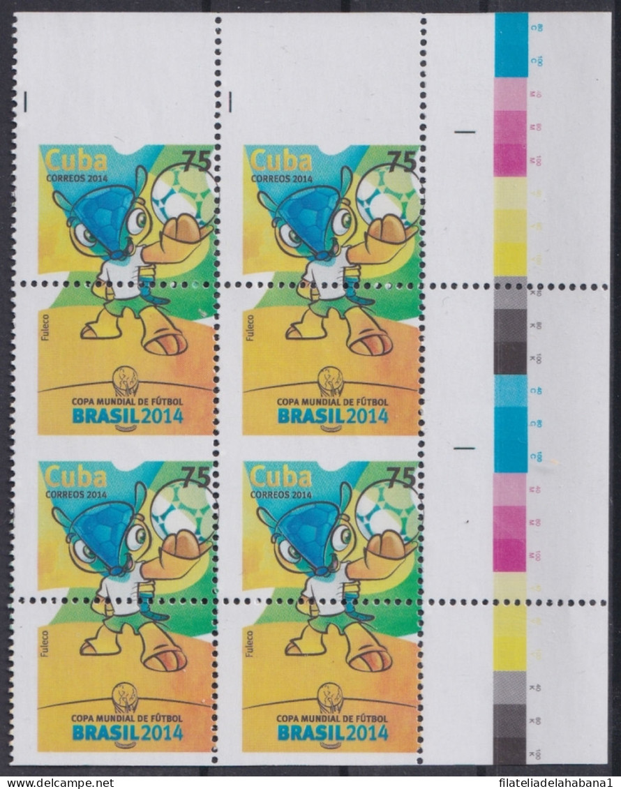 2014.445 CUBA MNH 2014 75c WORLD SOCCER CUP BRAZIL PERFORATION ERROR BL4. - Non Dentellati, Prove E Varietà