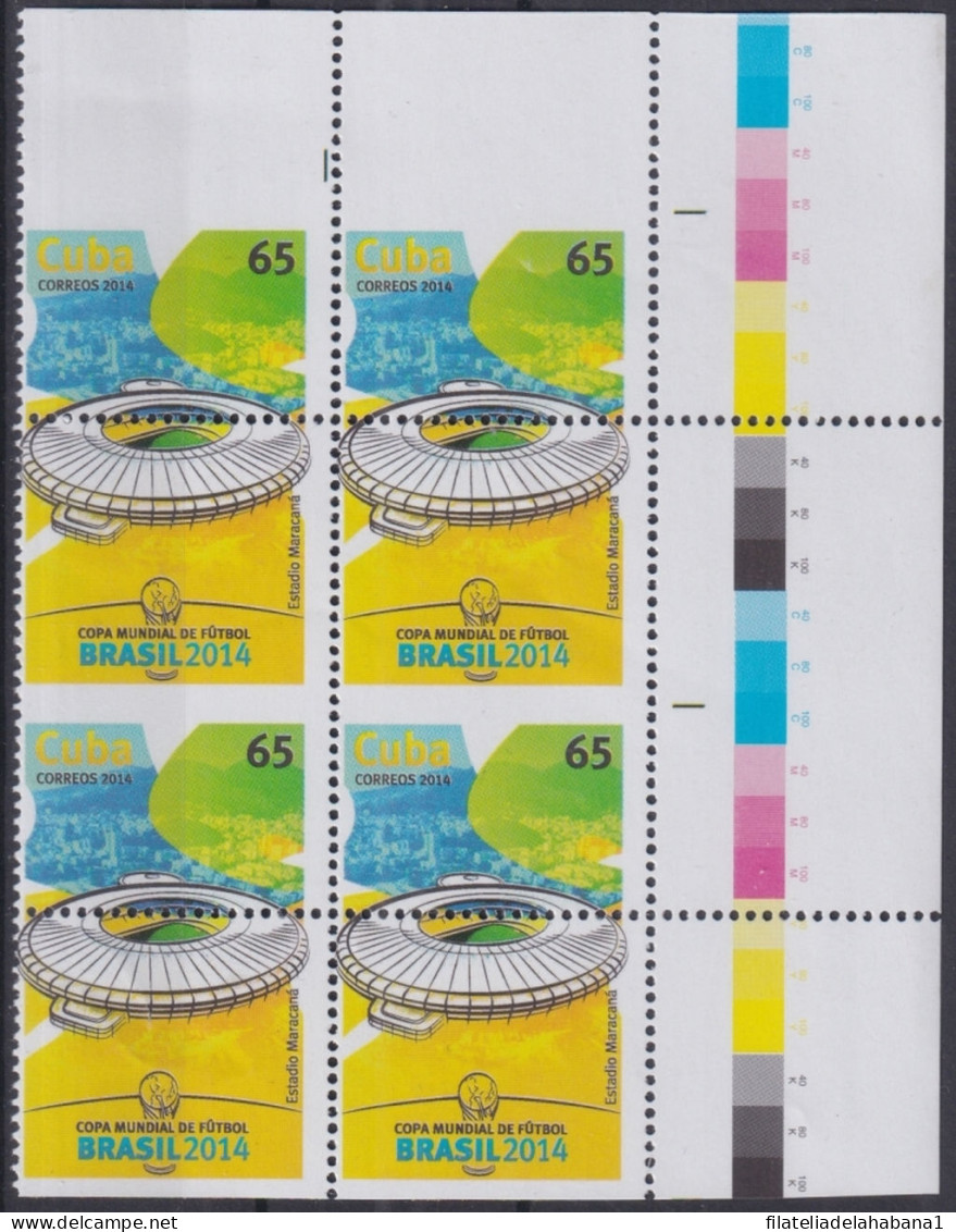 2014.444 CUBA MNH 2014 65c WORLD SOCCER CUP BRAZIL PERFORATION ERROR BL4. - Imperforates, Proofs & Errors