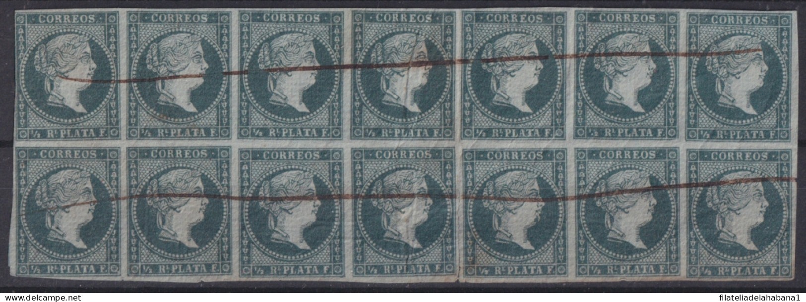 1855-312 CUBA SPAIN ANTILLES PUERTO RICO 1855 ½ R GREEN WHITE PAPER BLOCK 6. - Prefilatelia