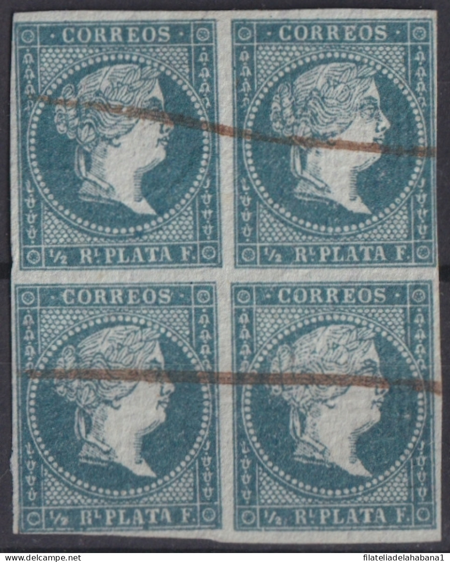 1855-310 CUBA SPAIN ANTILLES PUERTO RICO 1855 ½ R LIGHT GREEN WHITE PAPER BLOCK 4.  - Prephilately
