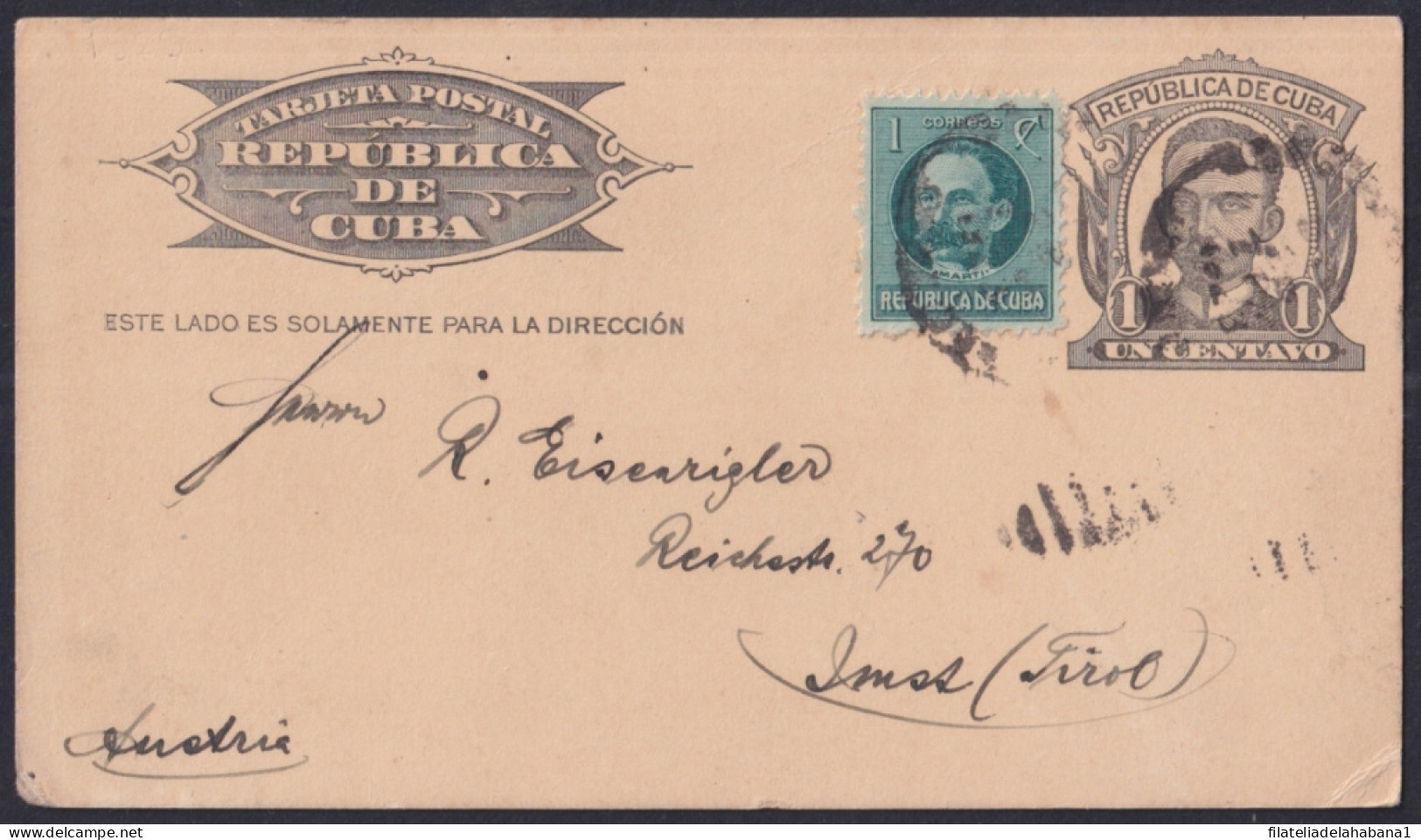 1904-EP-202 CUBA 1904 POSTAL STATIONERY 1c MARTI CARD 1923 TO AUSTRIA. - Brieven En Documenten