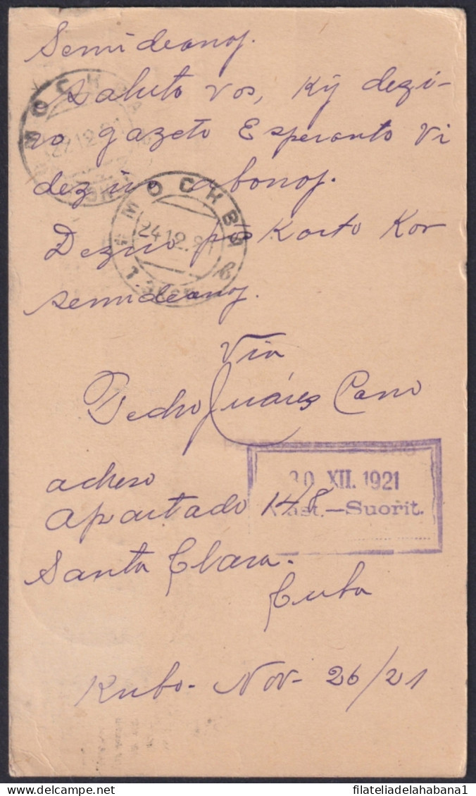 1904-EP-201 CUBA 1904 POSTAL STATIONERY 1c MARTI CARD 1921 TO FINLAND VIA RUSSIA.  - Lettres & Documents