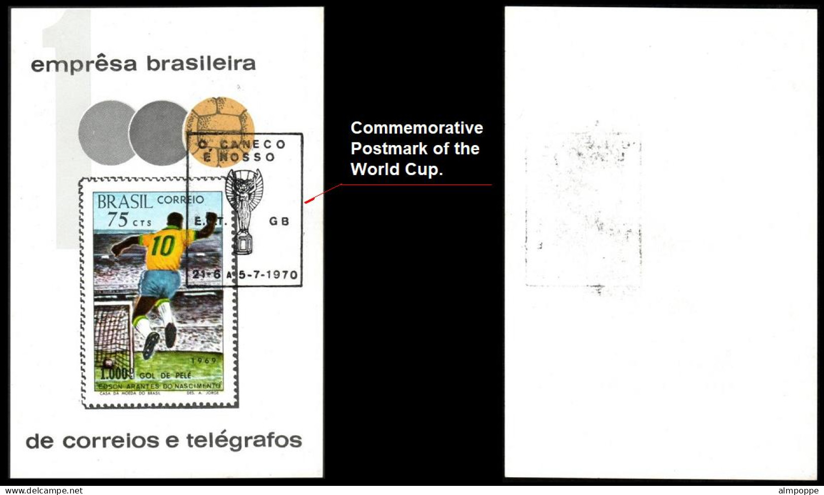 Ref. BR-1145-C BRAZIL 1970 - 1,000TH GOAL BY PELE,SPORT, MI# B26, WITH POSTMAK OF CUP, FOOTBALL SOCCER 1V Sc# 1145 - Used Stamps
