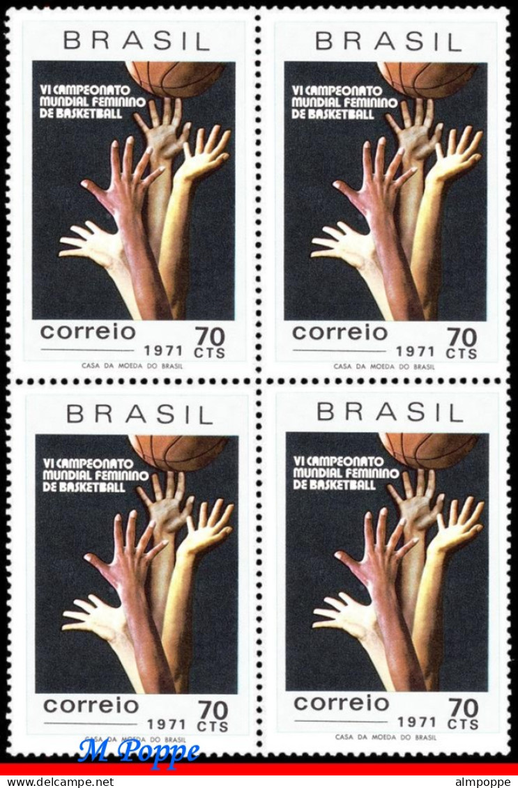 Ref. BR-1188-Q BRAZIL 1971 - WORLD WOMEN�S BASKETBALLCHAMPIONSHIP, MI# 1282, BLOCK MNH, SPORTS 4V Sc# 1188 - Blocks & Sheetlets