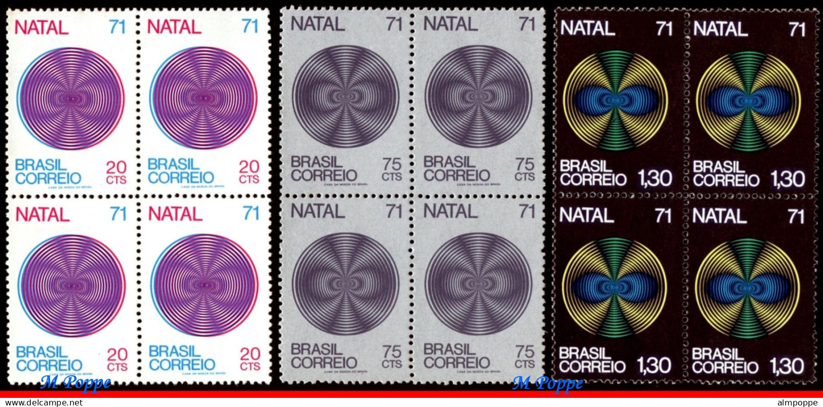 Ref. BR-1207-09-Q BRAZIL 1971 - CROSS AND CIRCLES,RELIGION, MI# 1301-03, BLOCKS MNH, CHRISTMAS 12V Sc# 1207-1209 - Blokken & Velletjes