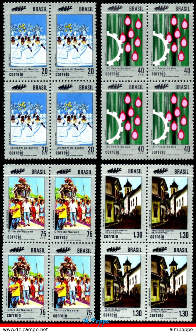 Ref. BR-1210-13-Q BRAZIL 1972 - CELEBRATIONS,BONFIM,GRAPEFESTIVAL, MI# 1304-07, BLOCKS MNH, TOURISM 16V Sc# 1210-1213 - Blokken & Velletjes