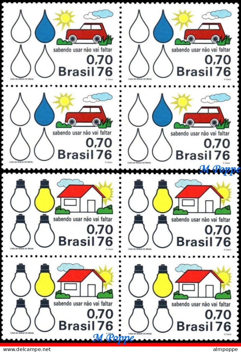 Ref. BR-1423-24-Q BRAZIL 1976 - ENERGY CONSERVATION,ELECTRICITY & OIL, MI# 1519-20,BLOCK MNH, SCIENCE 8V Sc# 1423-1424 - Blocs-feuillets