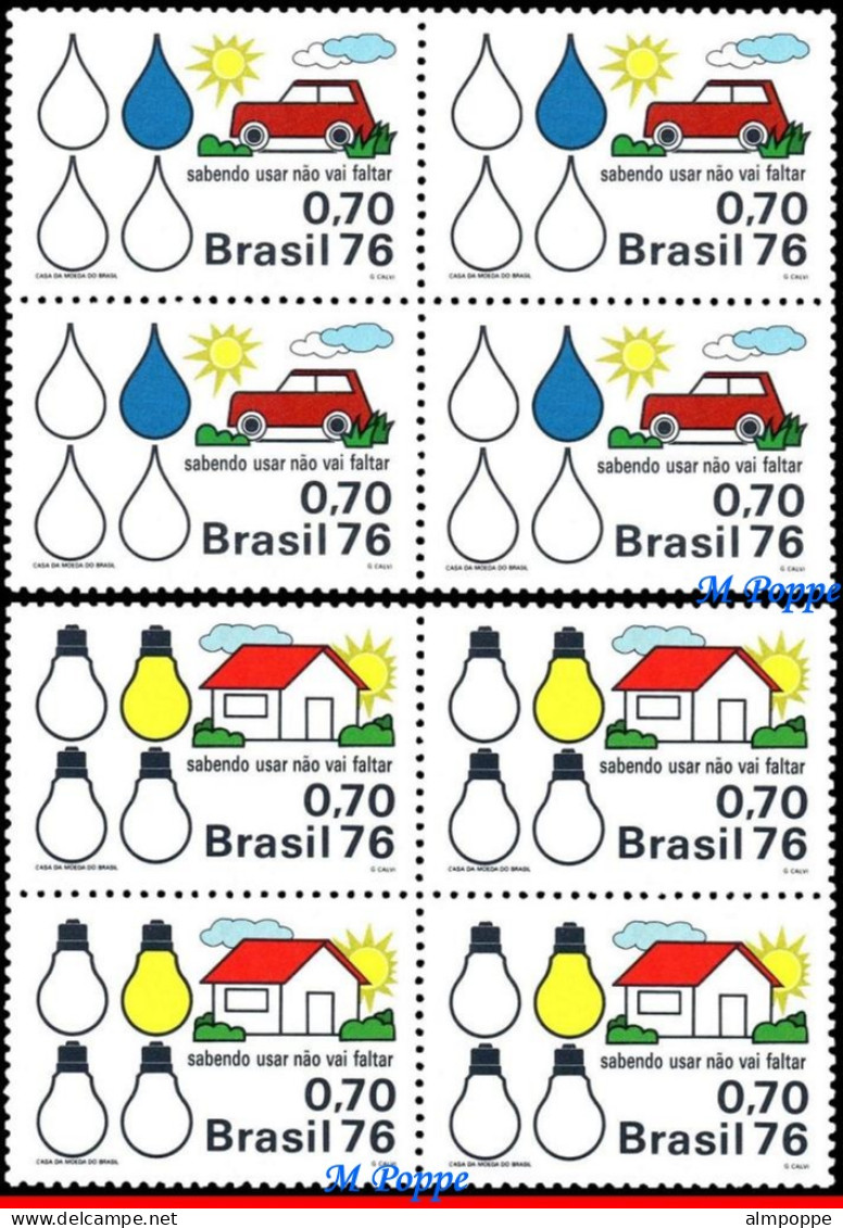 Ref. BR-1423-24-Q BRAZIL 1976 - ENERGY CONSERVATION,ELECTRICITY & OIL, MI# 1519-20,BLOCK MNH, SCIENCE 8V Sc# 1423-1424 - Blocks & Sheetlets