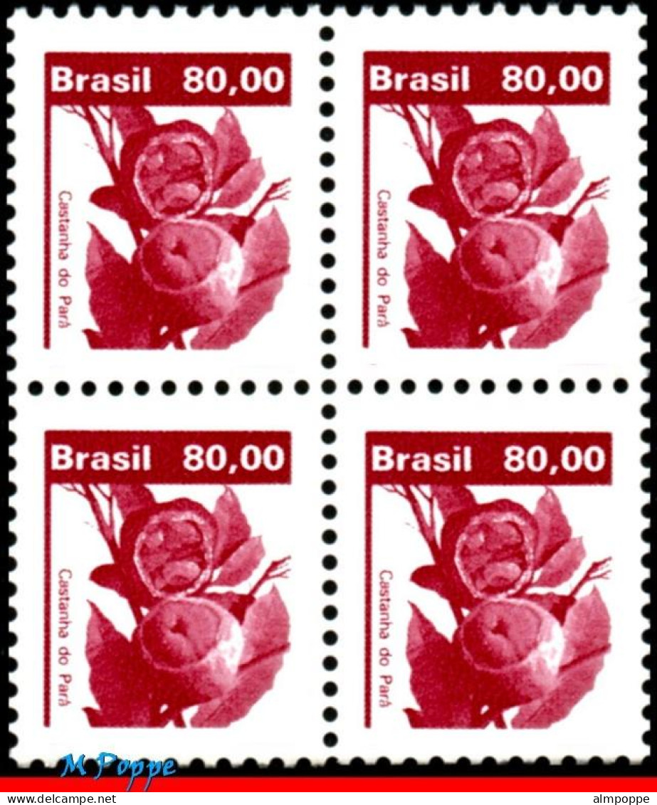 Ref. BR-1935-Q BRAZIL 1984 - ECONOMIC RESOURCES,BRAZIL NUTS, BLOCK MNH, FRUITS 4V Sc# 1935 - Blocchi & Foglietti
