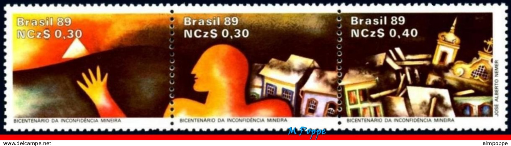 Ref. BR-2166-FO BRAZIL 1989 - INDEPENDENCE MOVEMENT,CONSPIRACY, MINAS, MI# 2295-97,SHEET MNH, HISTORY 30V Sc# 2166 - Blocks & Sheetlets