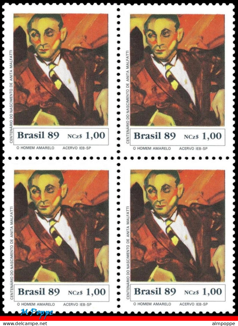 Ref. BR-2227-Q BRAZIL 1989 - YELLOW MAN, BY ANITAMALFATTI, MI# 2336, BLOCK MNH, PAINTINGS 4V Sc# 2227 - Blocks & Kleinbögen