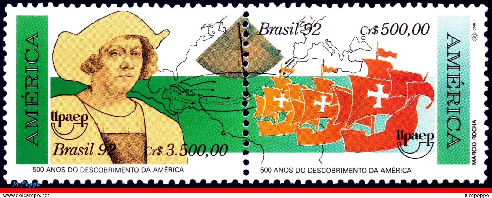Ref. BR-2361A-FO BRAZIL 1992 - DISCOVERY AMERICA,SKIPS,V.GAMA,UPAEP,MI# 2466-67,SHEET MNH, HISTORY 30V Sc# 2360-2361 - Hojas Bloque