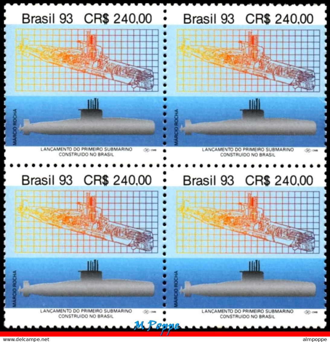 Ref. BR-2436-Q BRAZIL 1993 - LAUNCHING 1ST BRAZILIANSUBMARINE, MI# 2562, BLOCK MNH, SHIPS, BOATS 4V Sc# 2436 - Blokken & Velletjes