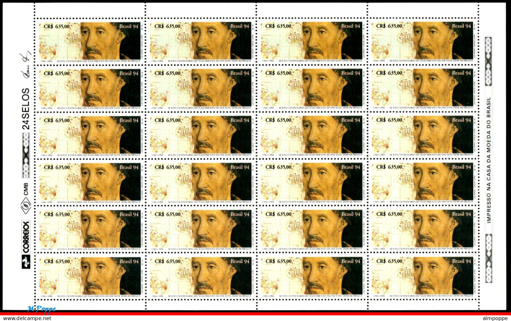 Ref. BR-2463-FO BRAZIL 1994 - WITH PORTUGAL,INFANT DOMHENRIQUE, KING, MI# 2570, SHEET MNH, JOINT ISSUE 24V Sc# 2463 - Blokken & Velletjes