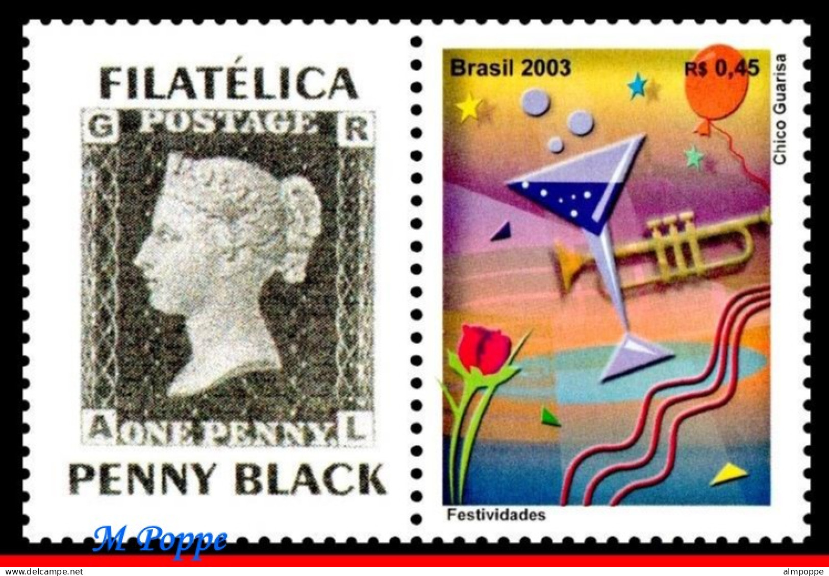 Ref. BR-2912 BRAZIL 2003 - FESTIVALS, MUSICALINSTRUMENT, PERSONALIZED MNH, MUSIC 1V Sc# 2912 - Personalisiert