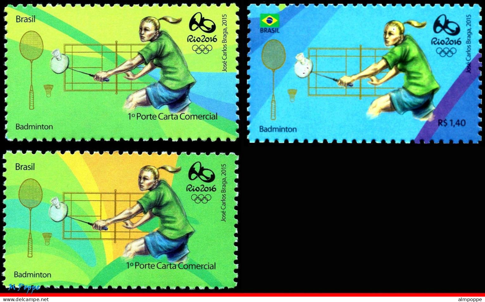 Ref. BR-OLYM-E08 BRAZIL 2015 - OLYMPIC GAMES, RIO 2016,BADMINTON, STAMPS 1ST & 4TH SHEET, MNH, SPORTS 2V - Bádminton