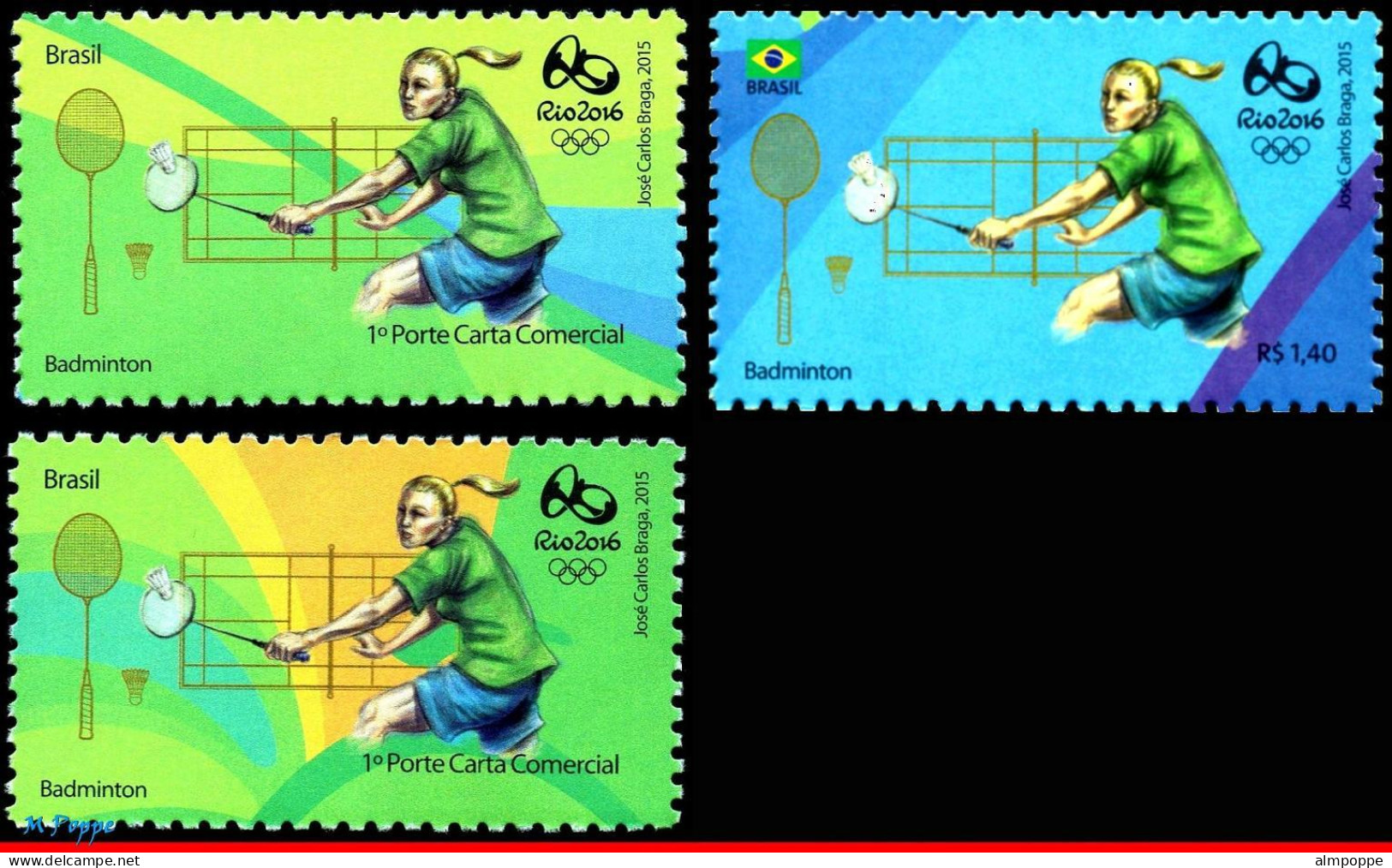 Ref. BR-OLYM-E08 BRAZIL 2015 - OLYMPIC GAMES, RIO 2016,BADMINTON, STAMPS 1ST & 4TH SHEET, MNH, SPORTS 2V - Badminton