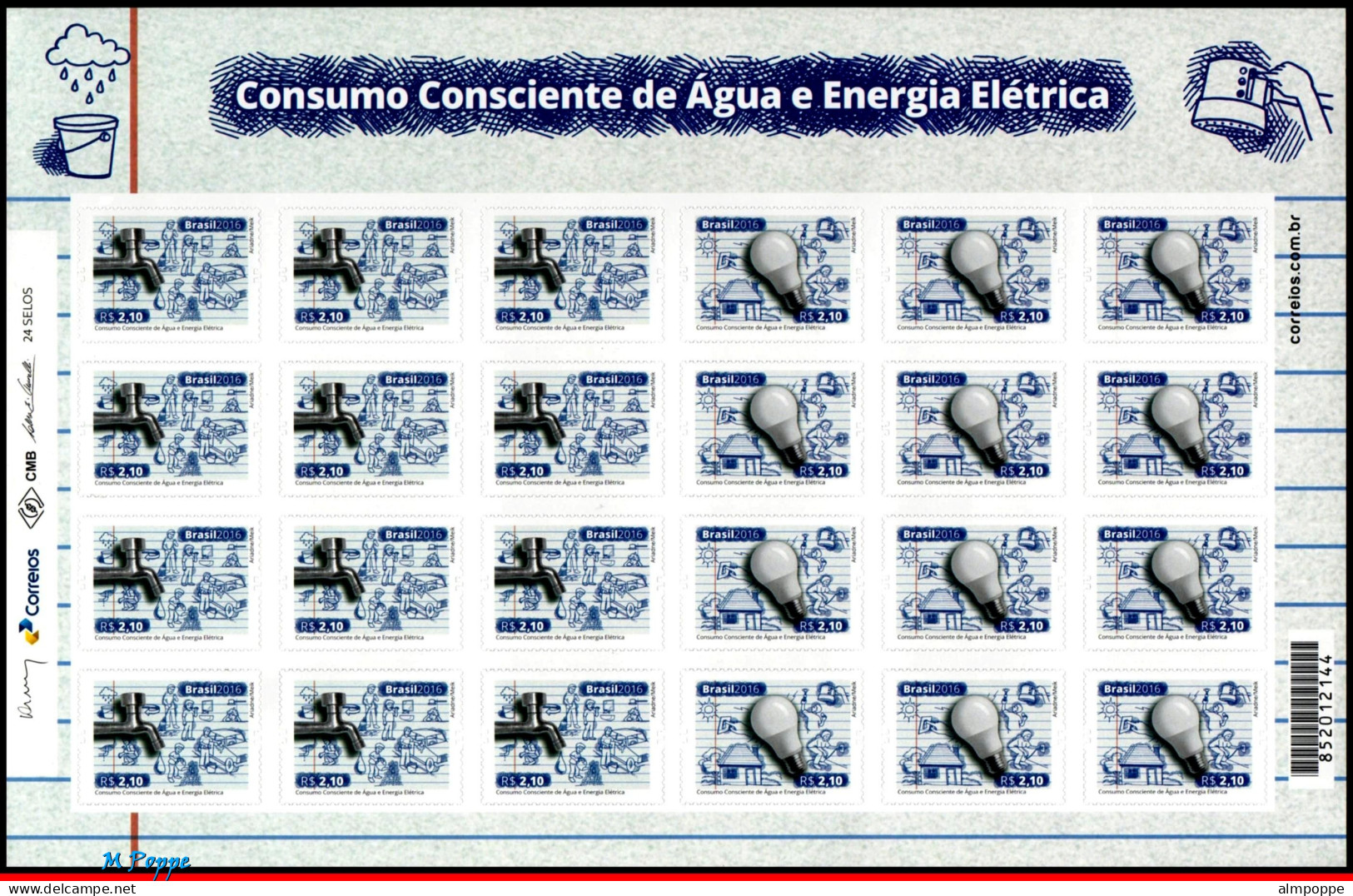 Ref. BR-V2016-07FO BRAZIL 2016 - CONSCIOUS CONSUMPTION OFWATER AND ELECTRICITY, SHEET MNH, ENVIRONMENT 24V - Blocks & Sheetlets