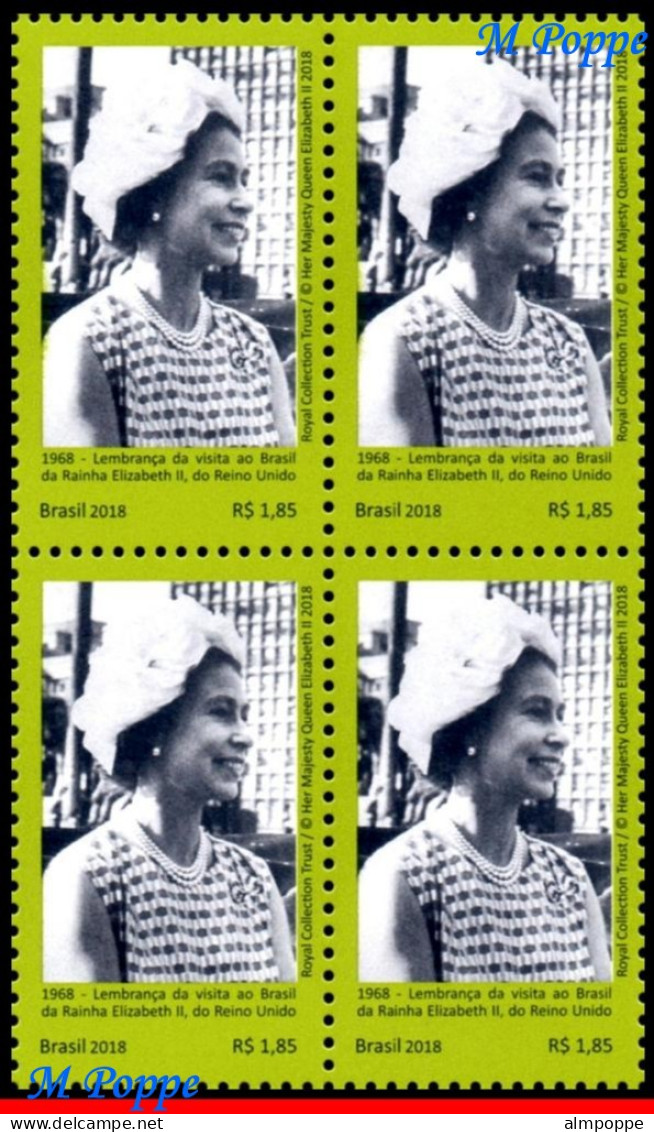 Ref. BR-V2018-11-Q BRAZIL 2018 - UNITED KINGDOM, QUEEN,1968 RECOLLECTION ELIZABETH II,BLOCK MNH, RELATIONSHIP 4V - Blokken & Velletjes