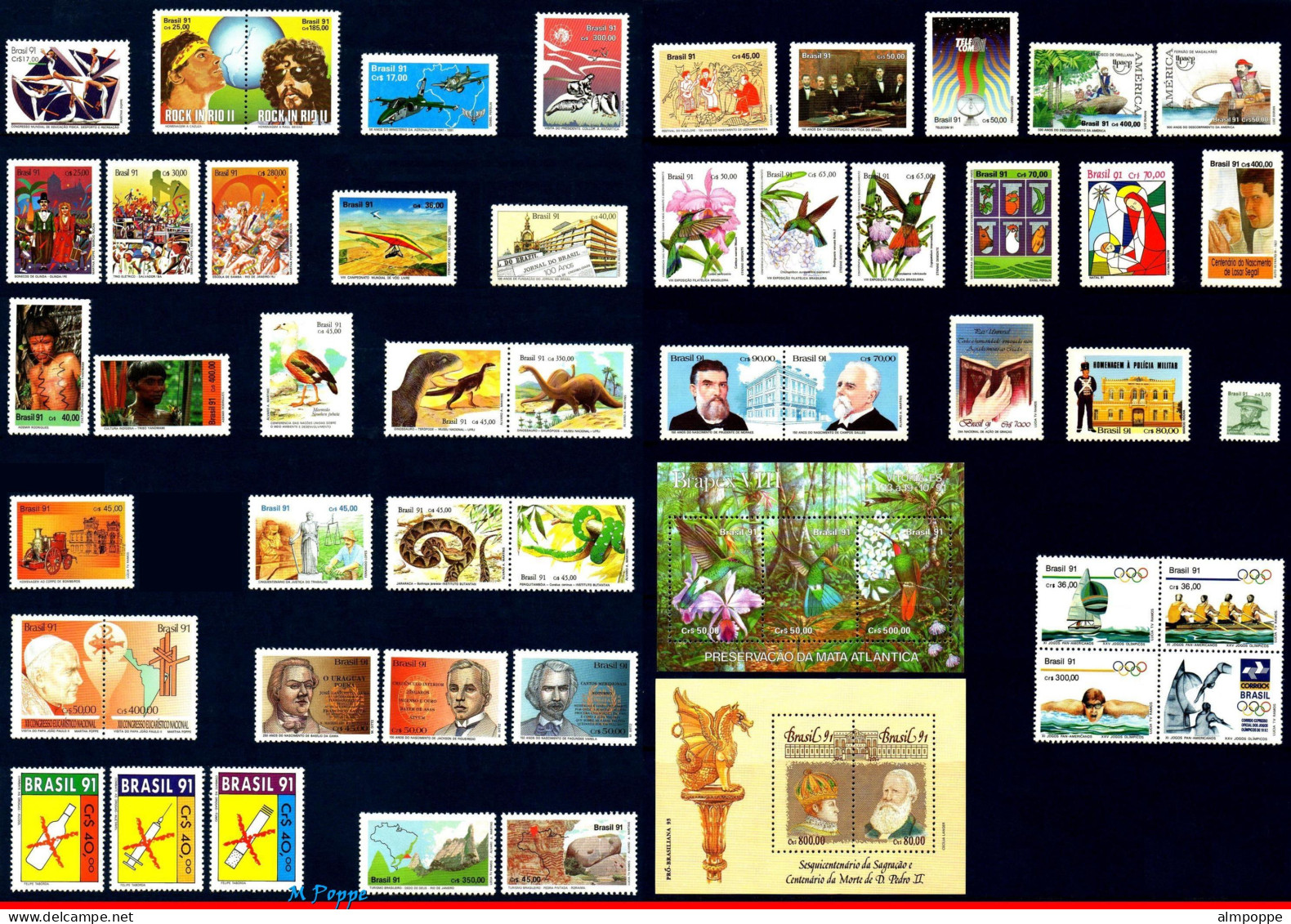 Ref. BR-Y1991 BRAZIL 1991 - ALL STAMPS ISSUED, FULLYEAR, SCOTT: 2297 TO 2346 + RA27, MNH, . 54V Sc# 2297-2346 - Años Completos