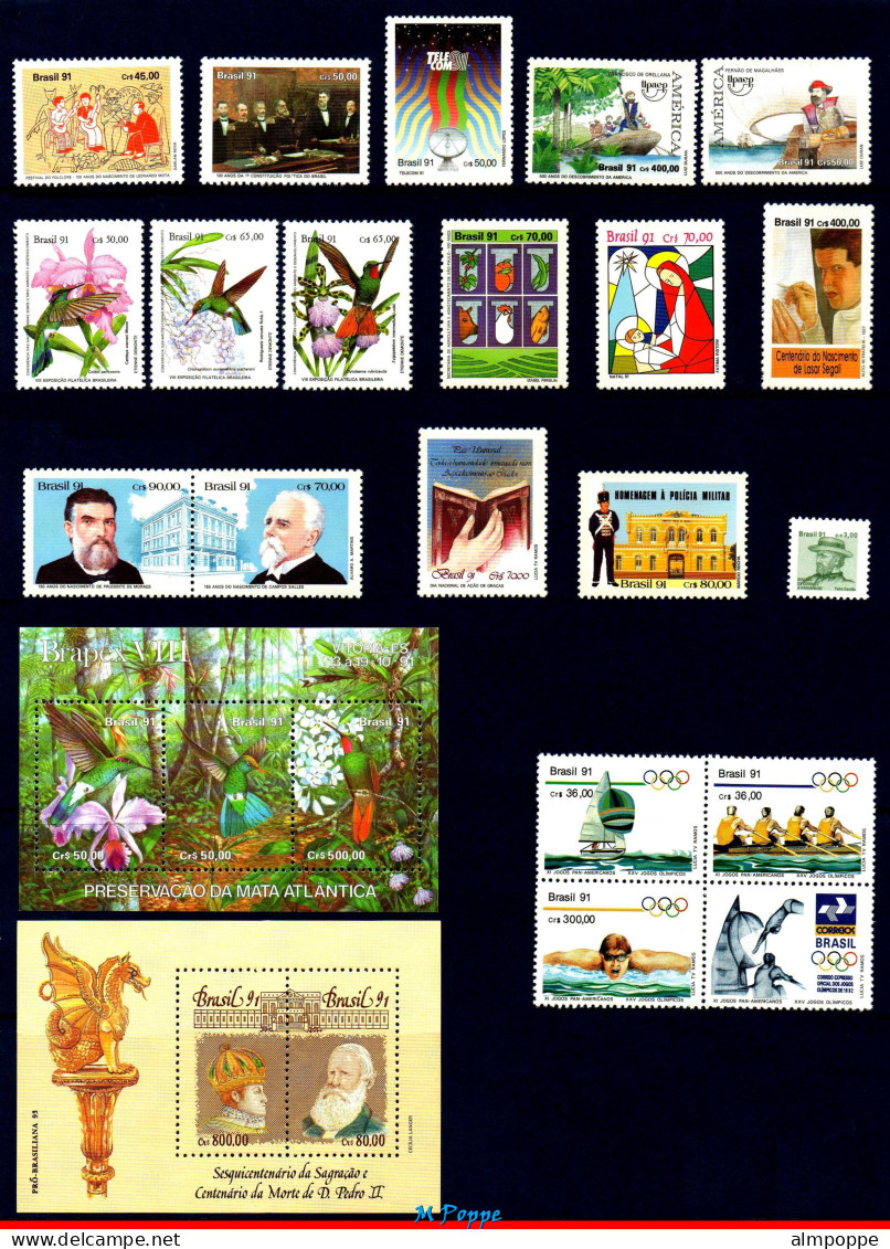 Ref. BR-Y1991 BRAZIL 1991 - ALL STAMPS ISSUED, FULLYEAR, SCOTT: 2297 TO 2346 + RA27, MNH, . 54V Sc# 2297-2346 - Full Years