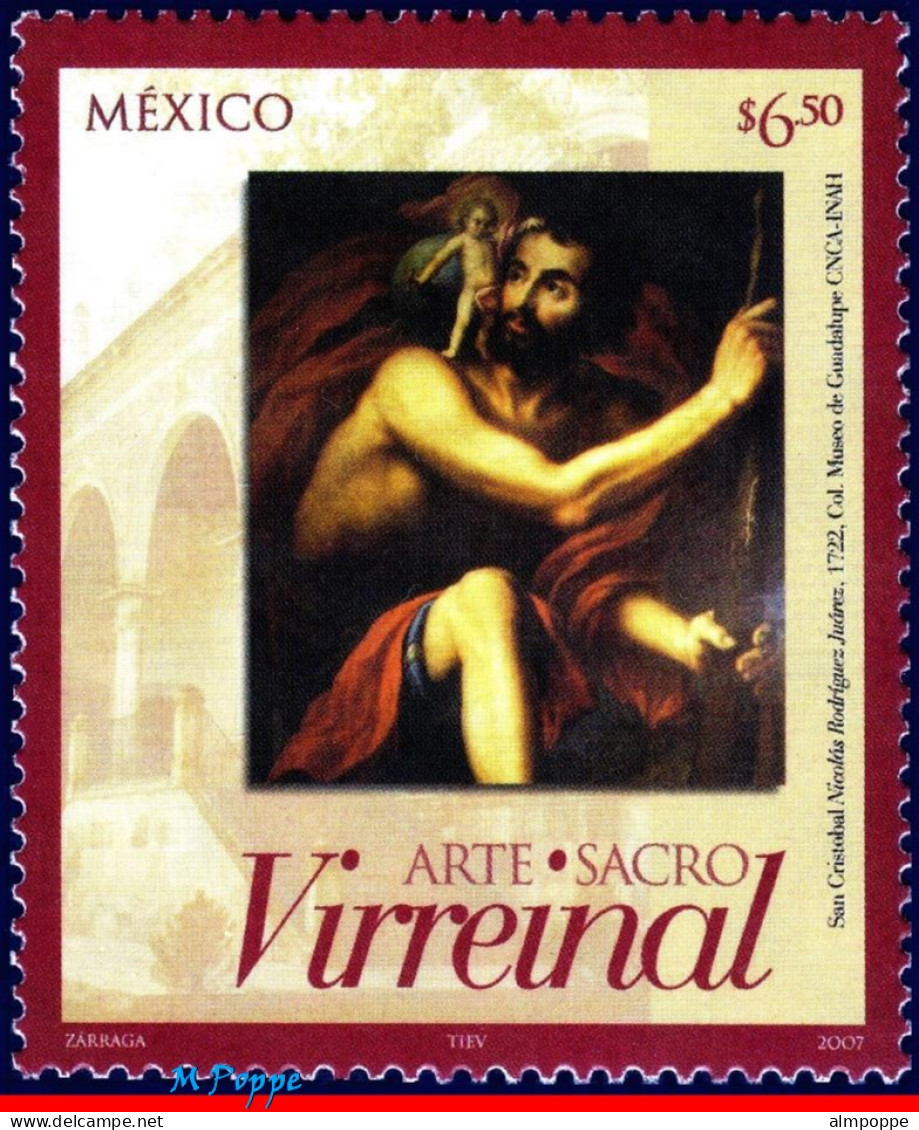 Ref. MX-2551 MEXICO 2007 - SCRED ART, ST.CHRISTOPHERBY NICOLAS RODRIGUES JUAREZ, MNH, PAINTINGS 1V Sc# 2551 - Quadri