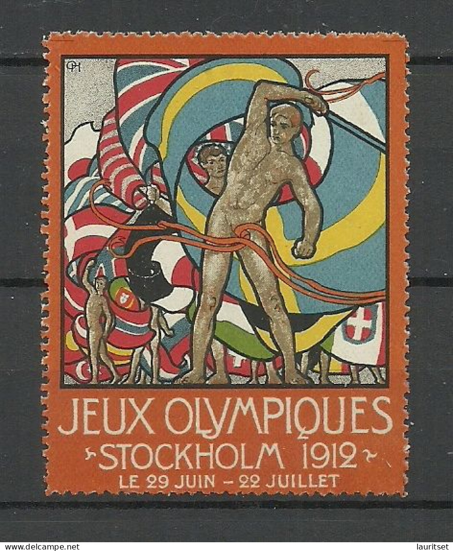 SCHWEDEN Sweden 1912 Vignette Olympische Spiele Stockholm Advertising Text In French Francaise (*) Ohne Gummi/no Gum - Verano 1912: Estocolmo