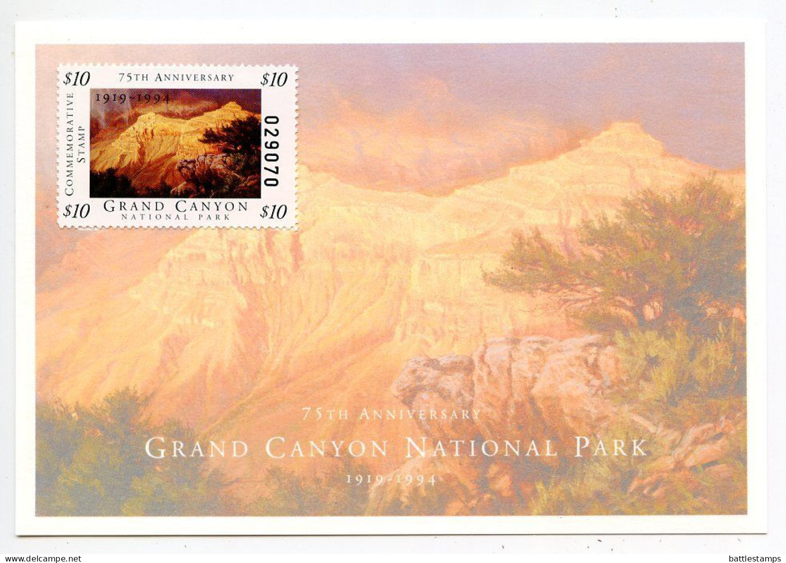 United States 1994 $10 Grand Canyon National Park 75th Anniversary Commemorative Stamp & Card - Zonder Classificatie
