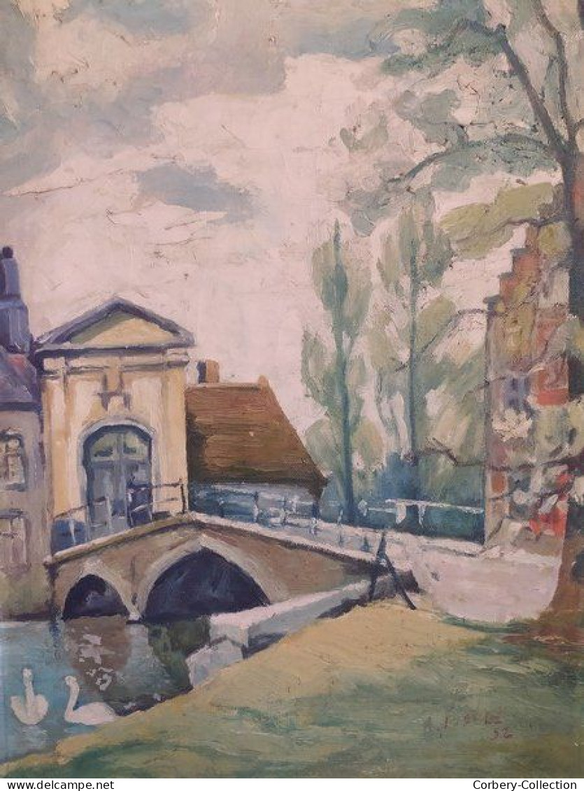 Ancien Tableau Béguinage De Bruges - Oelbilder