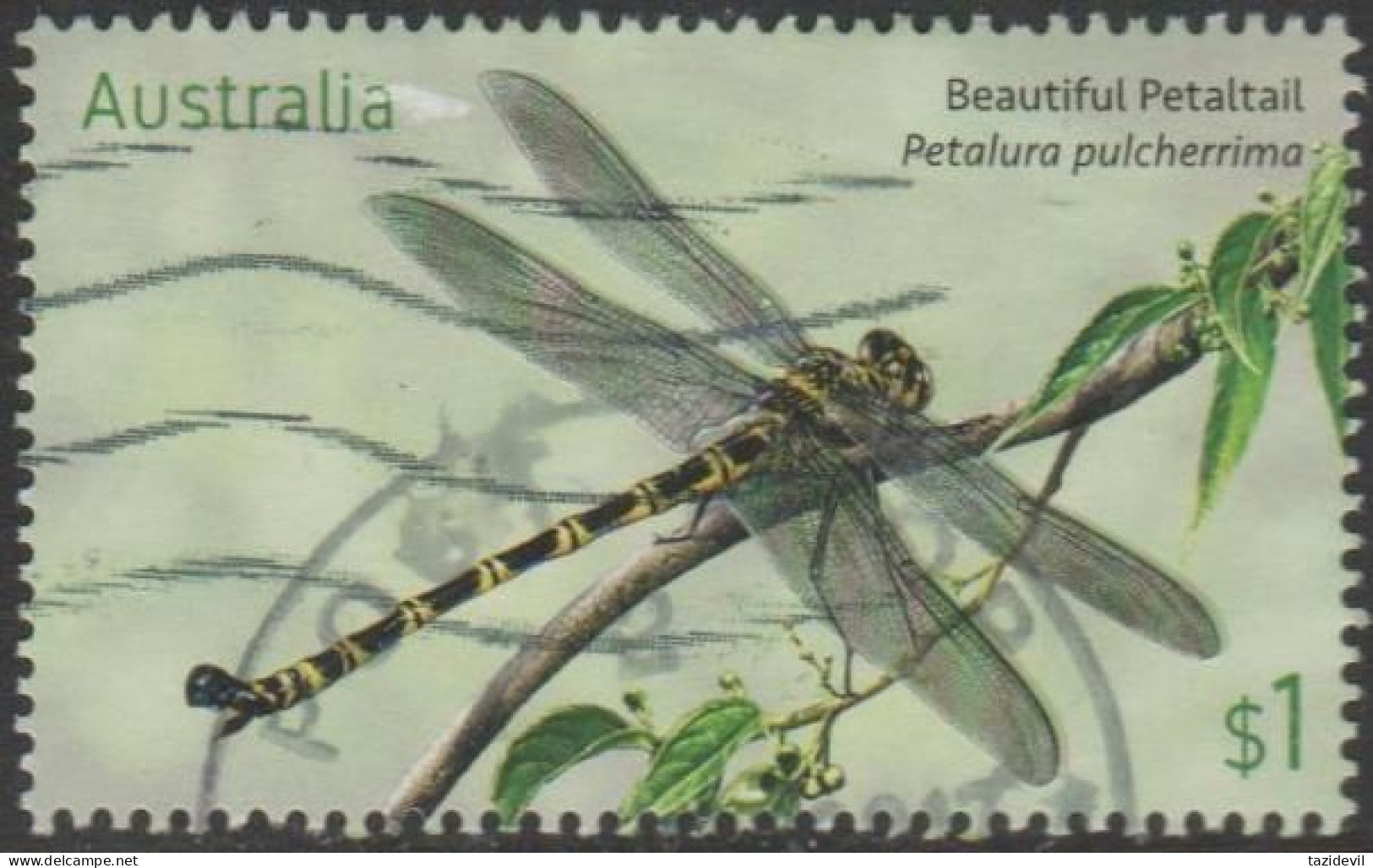 AUSTRALIA - USED 2017 $1.00  Dragonflies - Beautiful Petaltail Embellished From Souvenir Sheet, Has A Rub At Top - Used Stamps