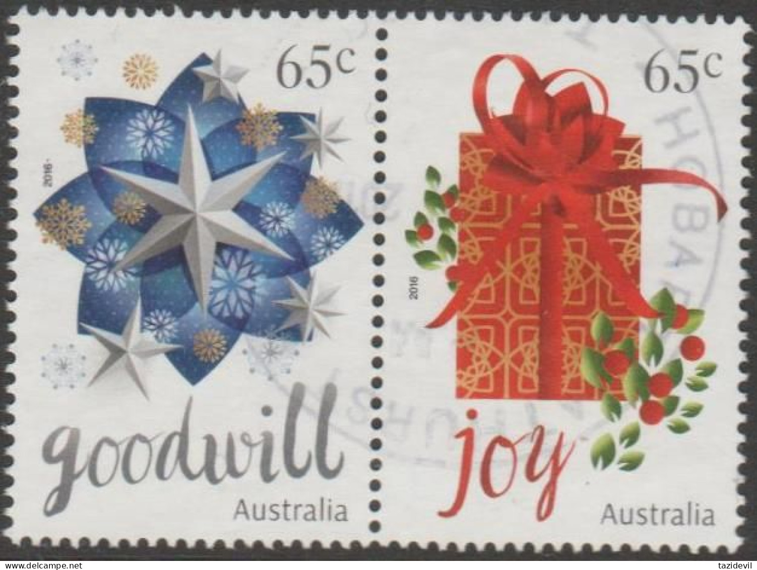 AUSTRALIA - USED 2016 $1.20 Secular Christmas - Gift And Star Se-tenant Pair - Used Stamps