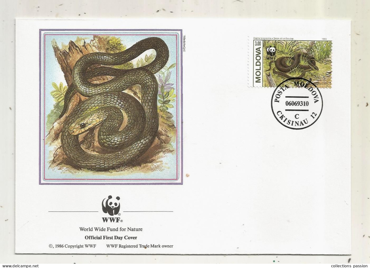 Official FDC, WWF, Serpent, Elaphe Longissima, POSTA MOLDOVA, 06.06.93, C, CKISINAU 12 - FDC