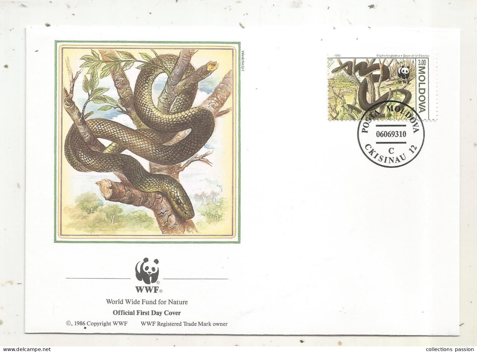 Official FDC, WWF, Serpent, Elaphe Longissima, POSTA MOLDOVA, 06.06.93, C, CKISINAU 12 - FDC