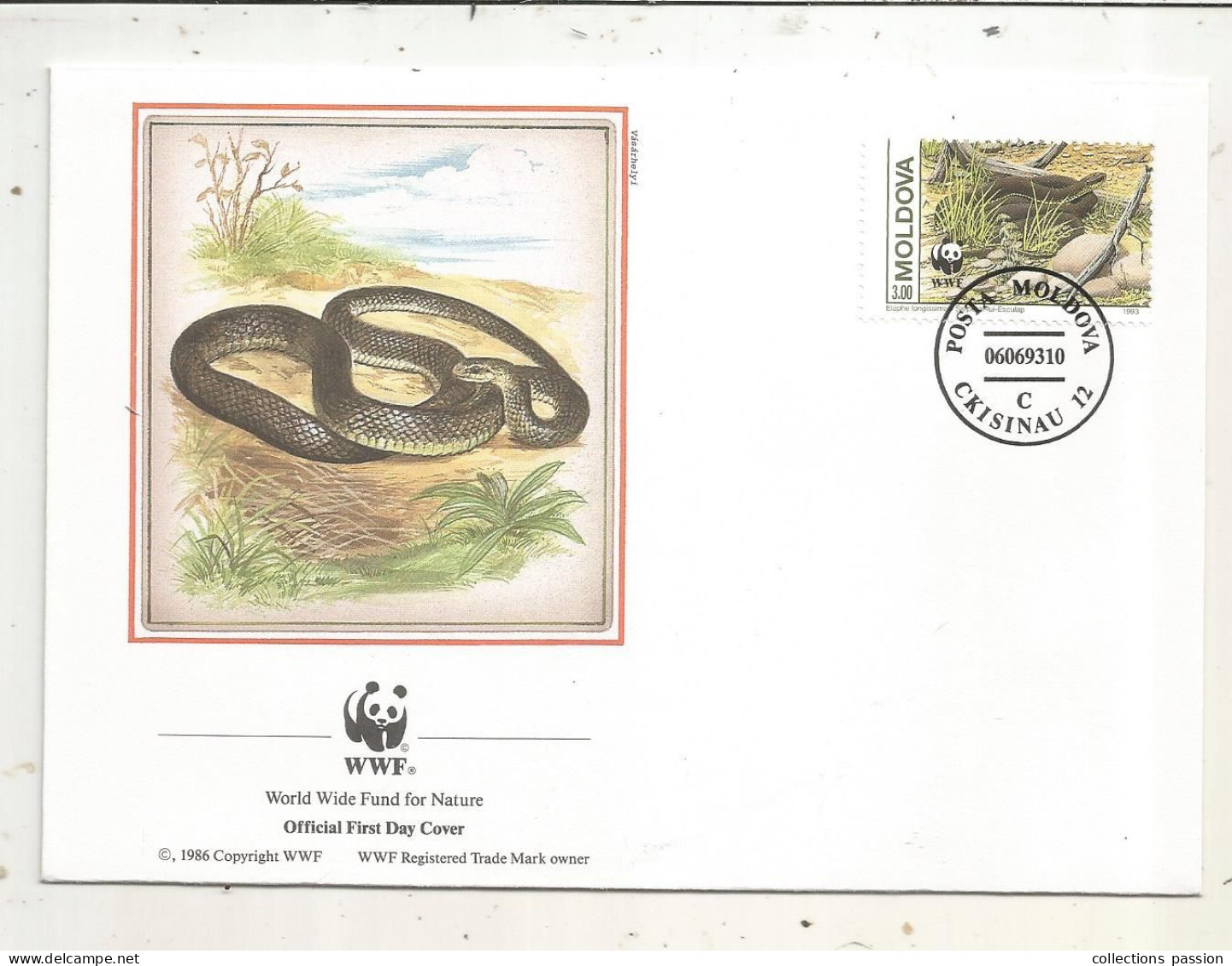 Official FDC, WWF, Serpent, Elaphe Longissima, POSTA MOLDOVA, 06.06.93, C, CKISINAU 12 - FDC