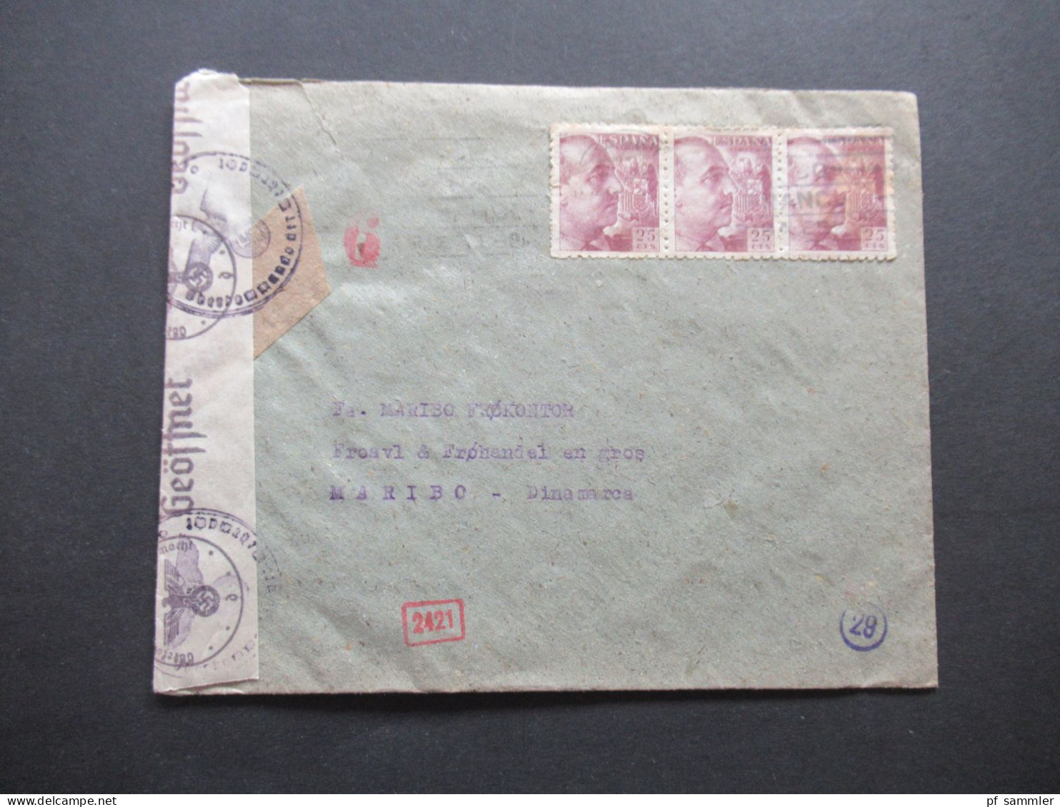 Spanien Um 1940 Zensurbeleg Madrid - Maribo Mit OKW Zensurstreifen / Geöffnet + Weitere Zensur! Wehrmacht / 2.WK - Storia Postale