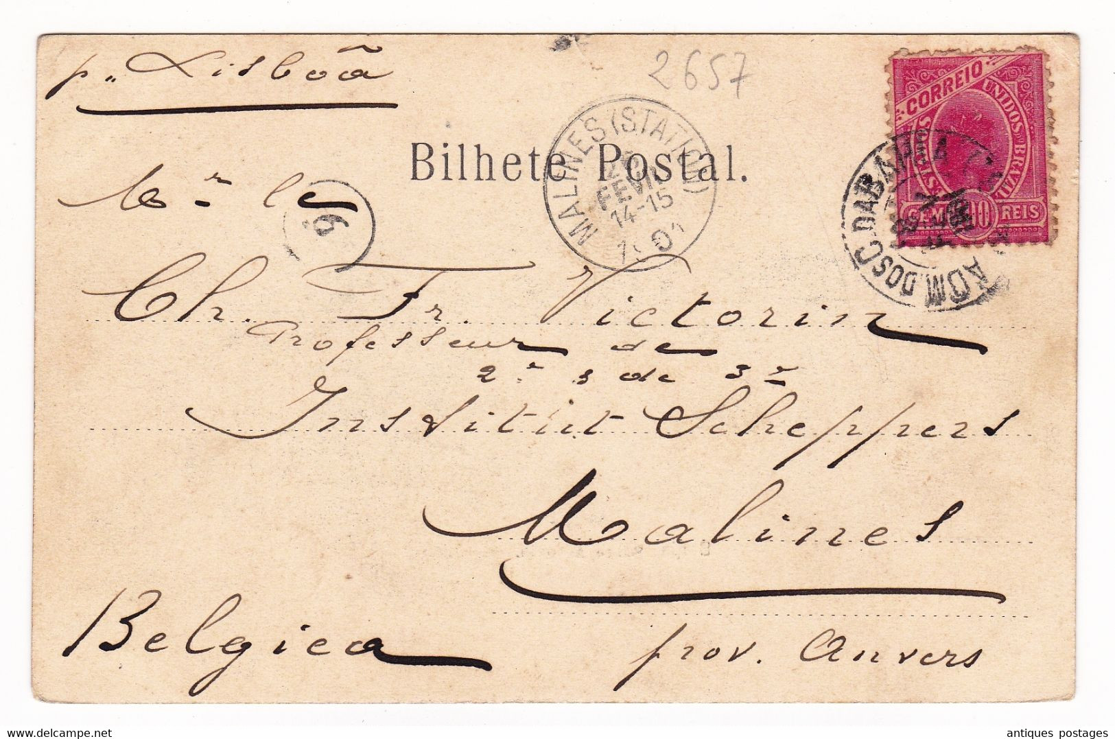 Bilhete Postal Santo Antonio Salvador Da Bahia 1901 Brésil Brasil Brazil Malines Belgique - Briefe U. Dokumente