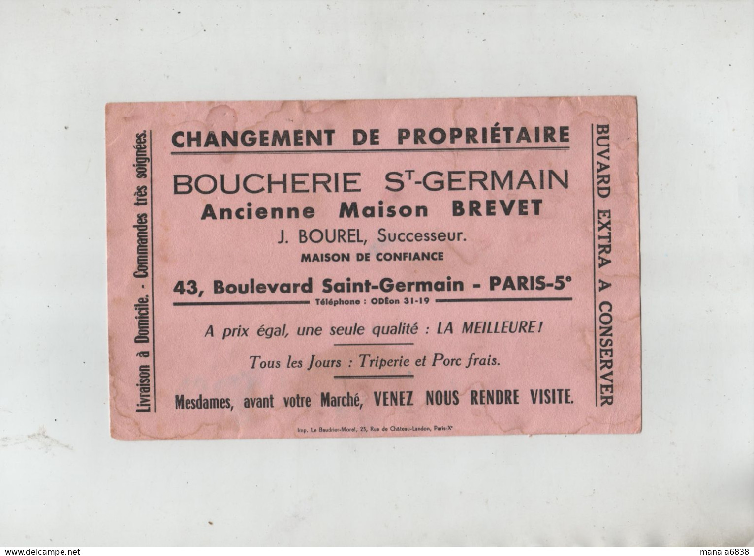 Boucherie Saint Germain Brevet Bourel Paris Triperie Porc Frais - Alimentaire