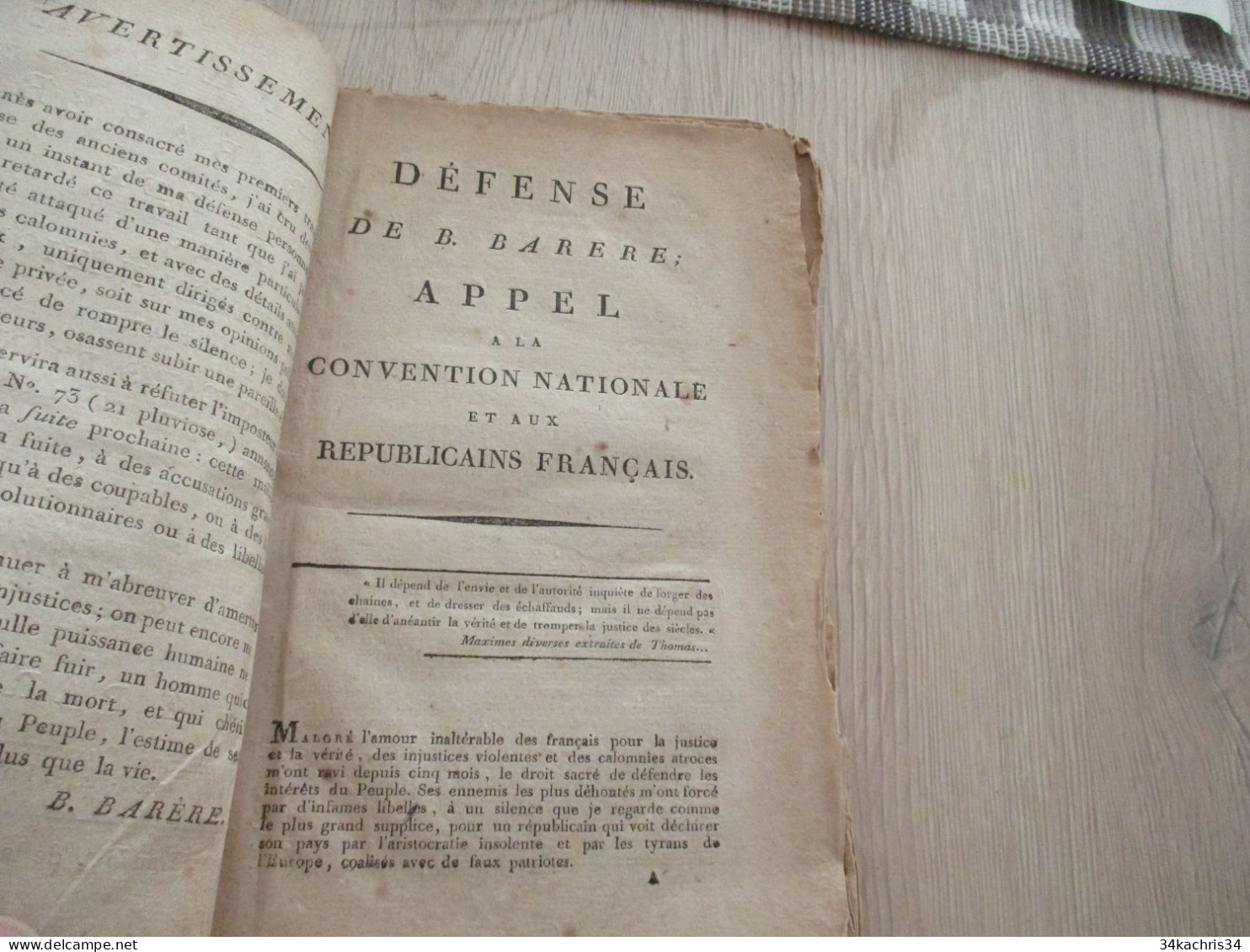 N7 Défense  Barrère Député Hte Pyrénées An III 62 Pages De Plaidoyer Personnel Révolution - Wetten & Decreten