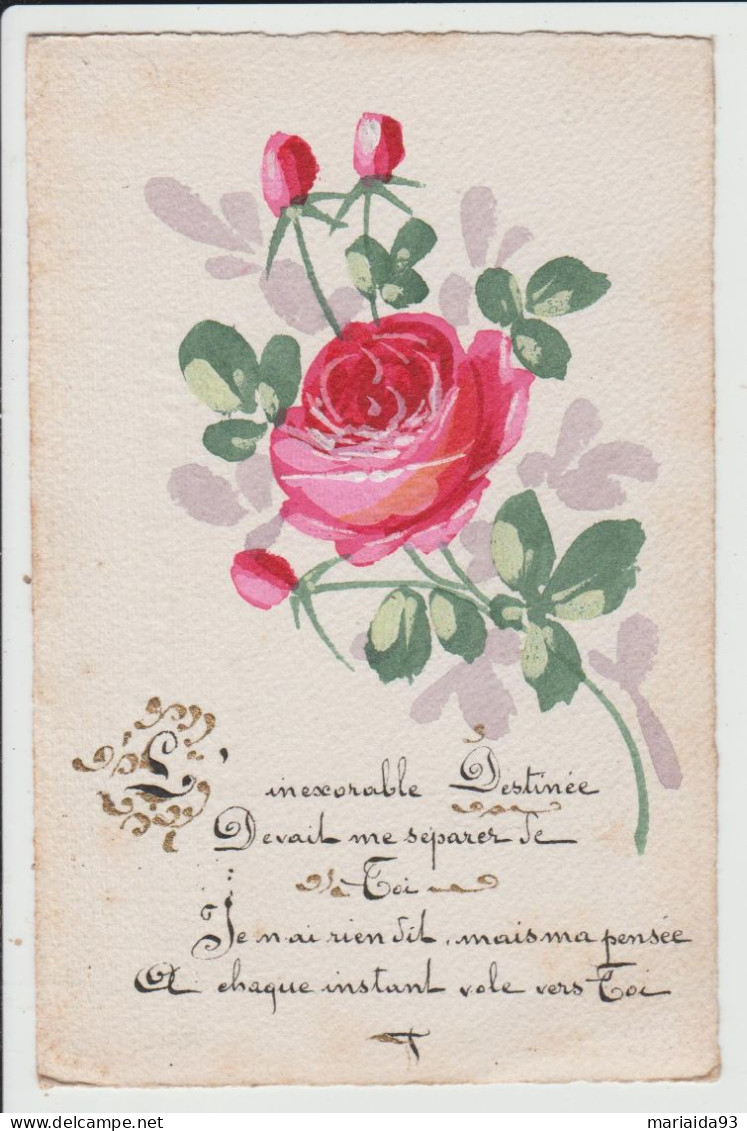 CARTE PEINTE A LA MAIN - SELF PAINTED POSTCARD - POEME ET FLEUR - ROSE - Autres & Non Classés