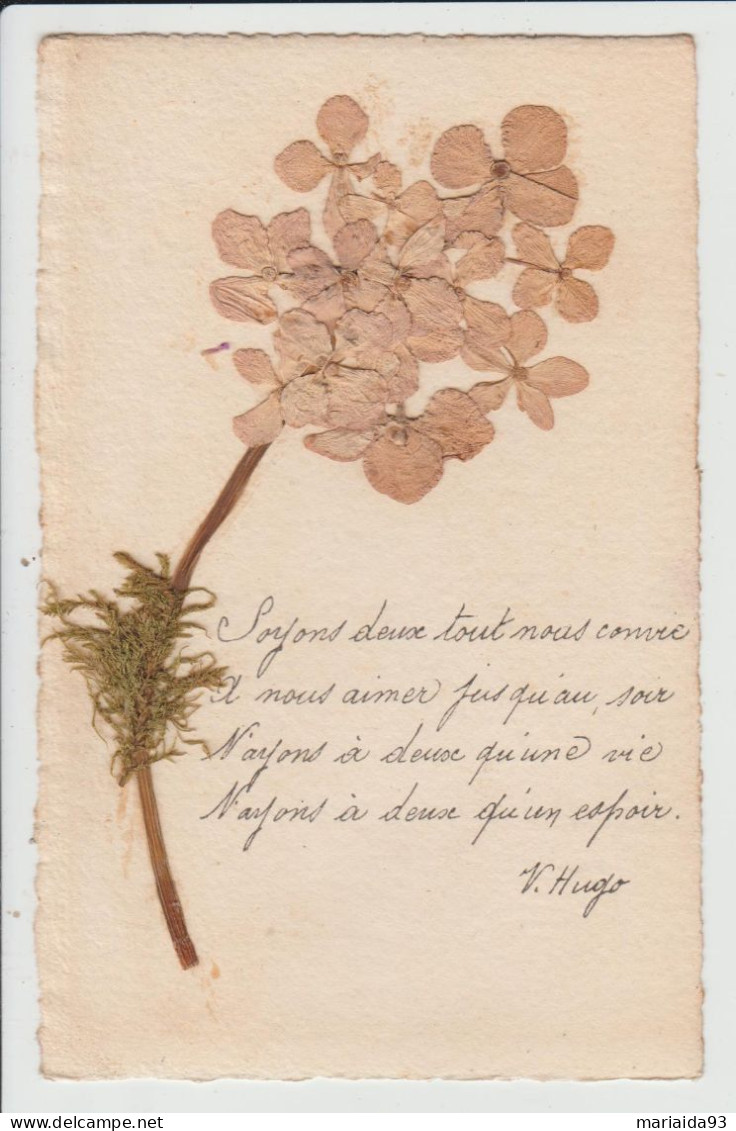 CARTE AVEC AJOUTIS DE FLEURS SECHEES - PENSEES - POEME DE VICTOR HUGO - Autres & Non Classés