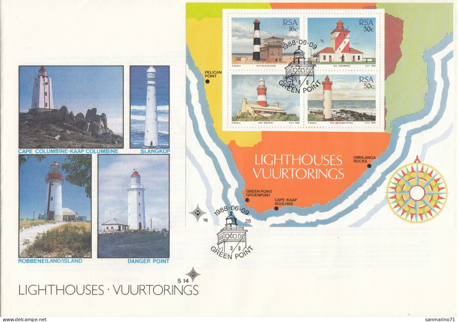 FDC SOUTH AFRICA Block 21,lighthouses - FDC