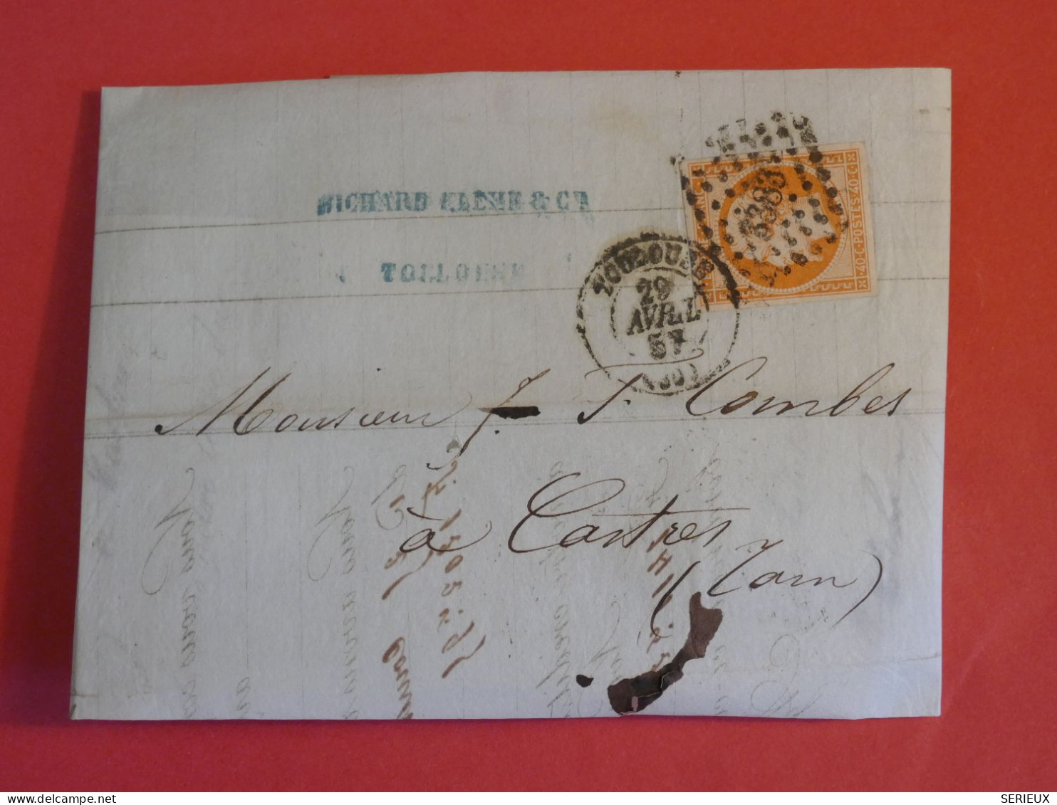 DC1 FRANCE   BELLE LETTRE 1857 TOULOUSE  A  CASTRES  +N°16+AFF. INTERESSANT++ - 1853-1860 Napoleone III