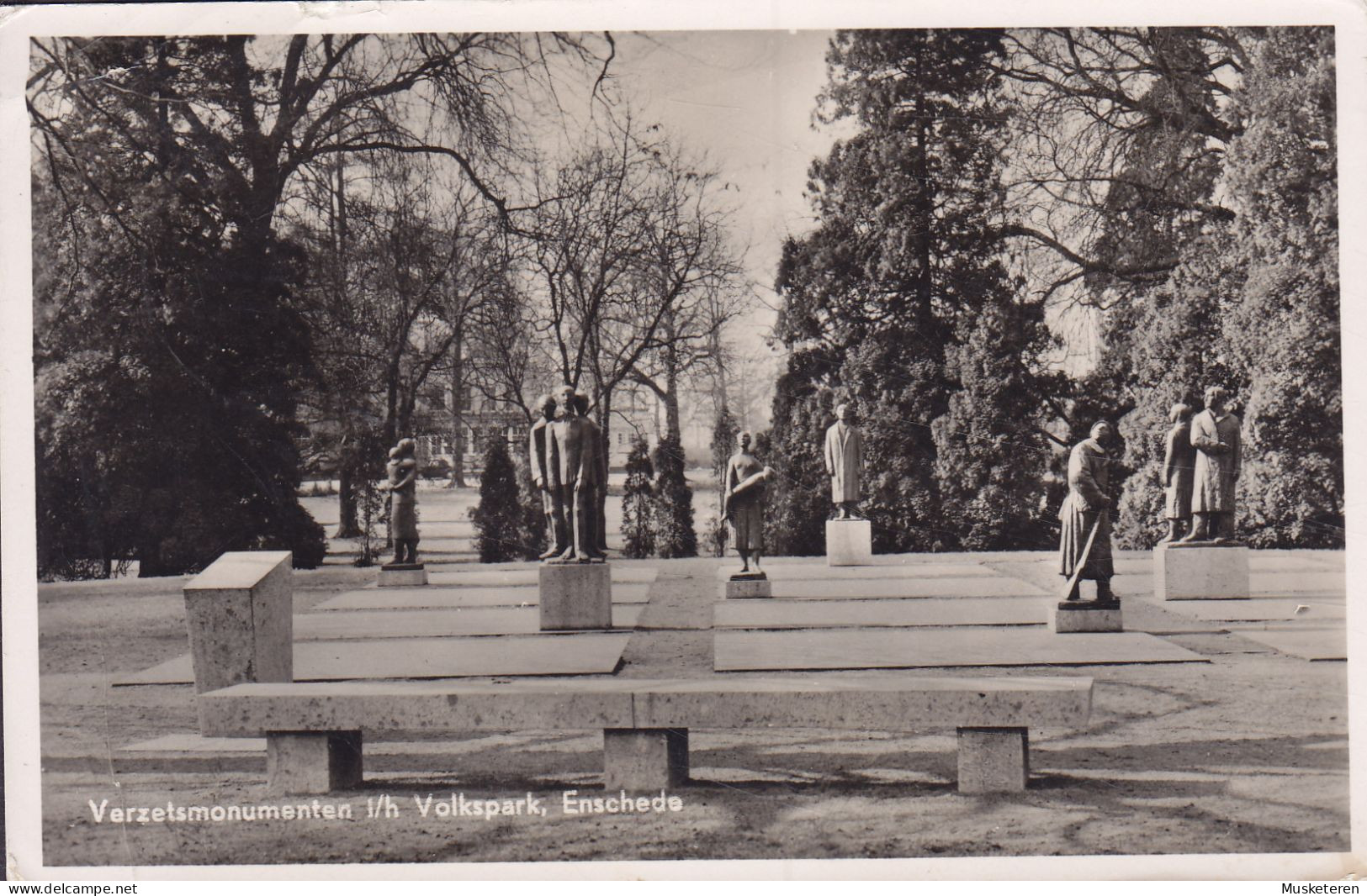 Netherlands PPC Verzetsmonumenten I/h Volkspark, Enschede GLANERBRUG (Ov) 1956 WIEN Austria Echte Real Photo  (2 Scans) - Enschede