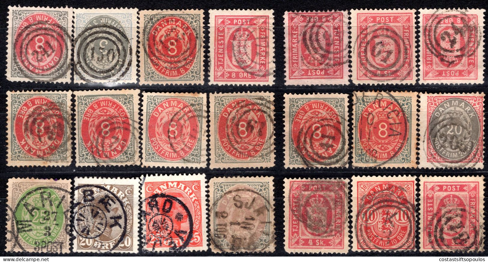 1895. DENMARK 21 CLASSIC ST. LOT WITH NICE POSTMARKS,SOME WITH FAULTS, 5 SCANS - Sammlungen