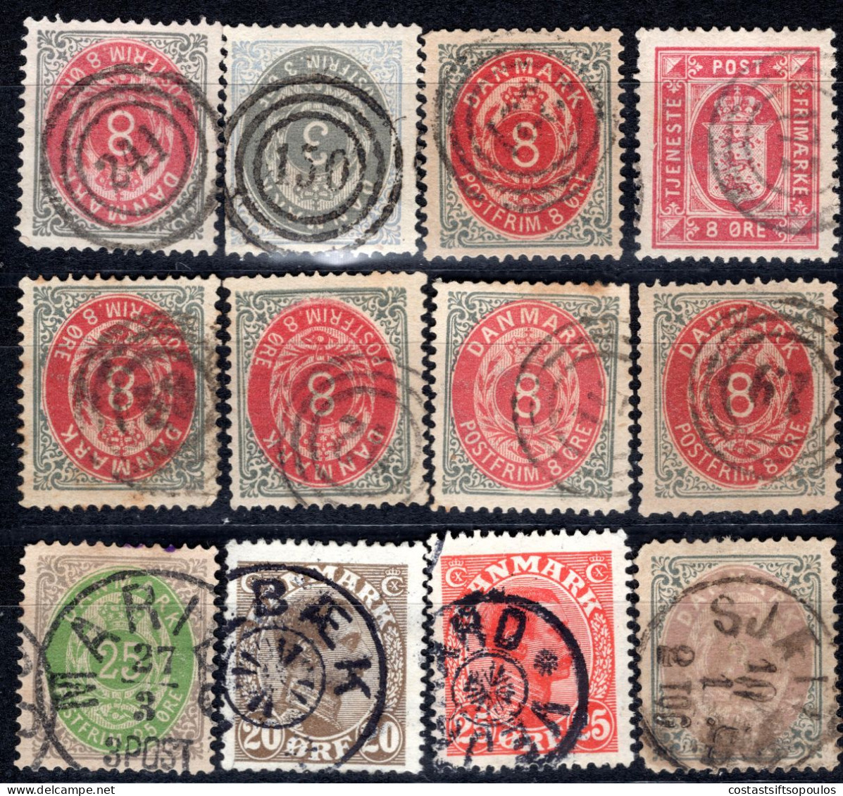 1895. DENMARK 21 CLASSIC ST. LOT WITH NICE POSTMARKS,SOME WITH FAULTS, 5 SCANS - Sammlungen