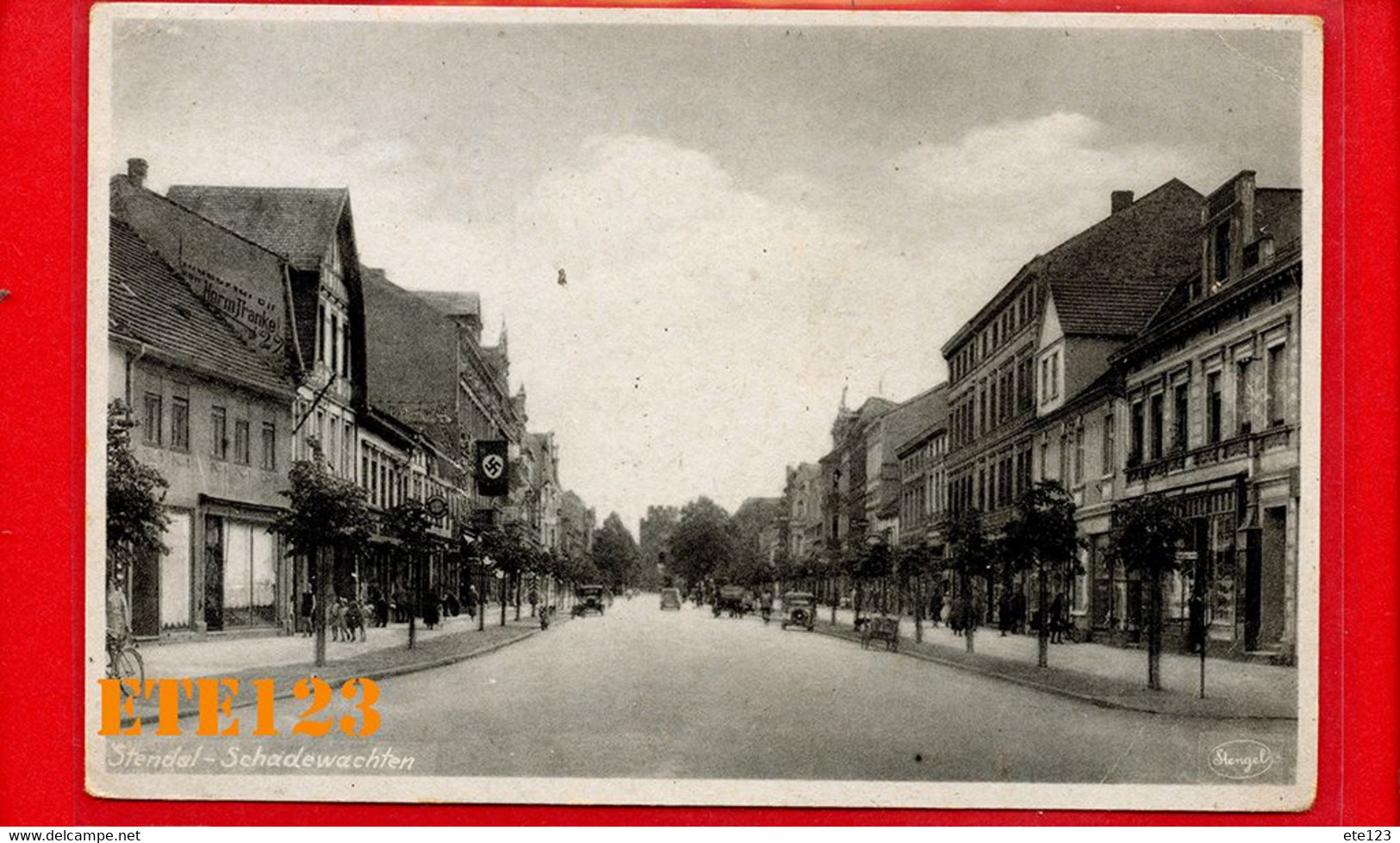 Carte Photo - Stendal Schadewachten - Drapeau Avec Croix Gammée Nazie - Allemagne Saxe-Anhalt  - Guerre 1940/1945 - Stendal