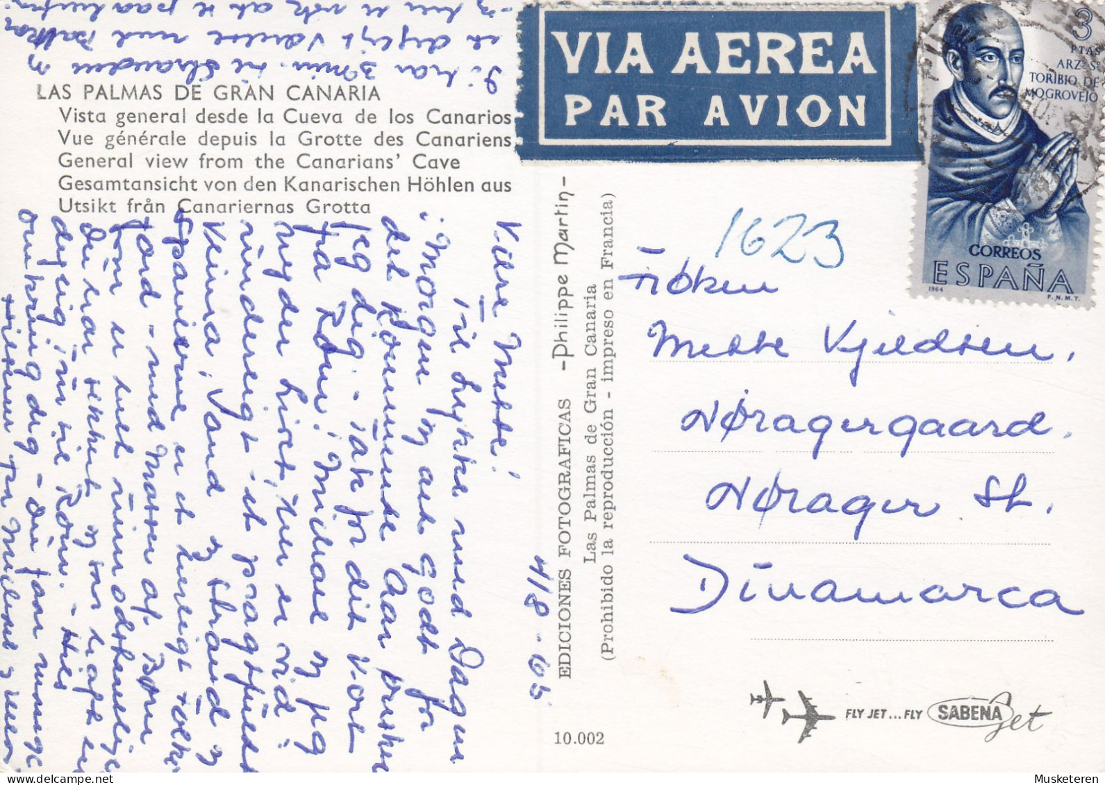 Spain PPC VIA AEREA Par Avion Label Las Palmas De Gran Canaria 1965 NØRAGER St. Denmark (2 Scans) - Cartas & Documentos