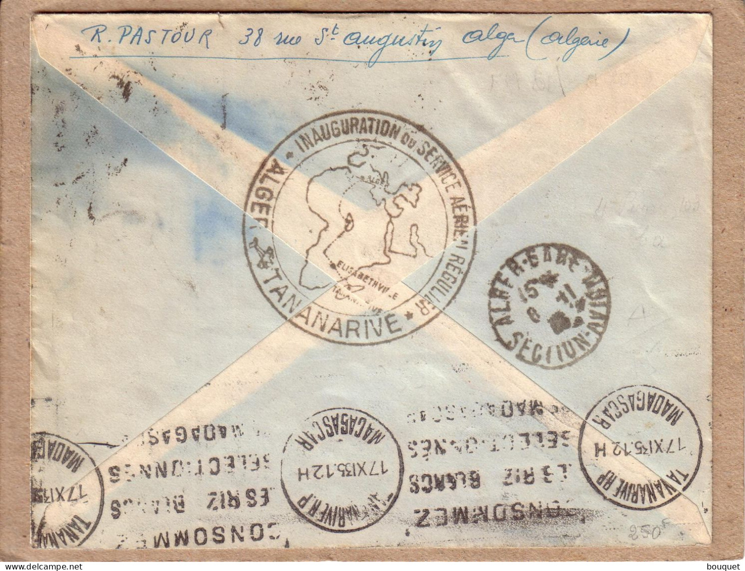 ALGERIE , MADAGASCAR - LETTRE INAUGURATION DU SERVICE AERIEN REGULIER ALGER TANANARIVE - 1935 - Aéreo