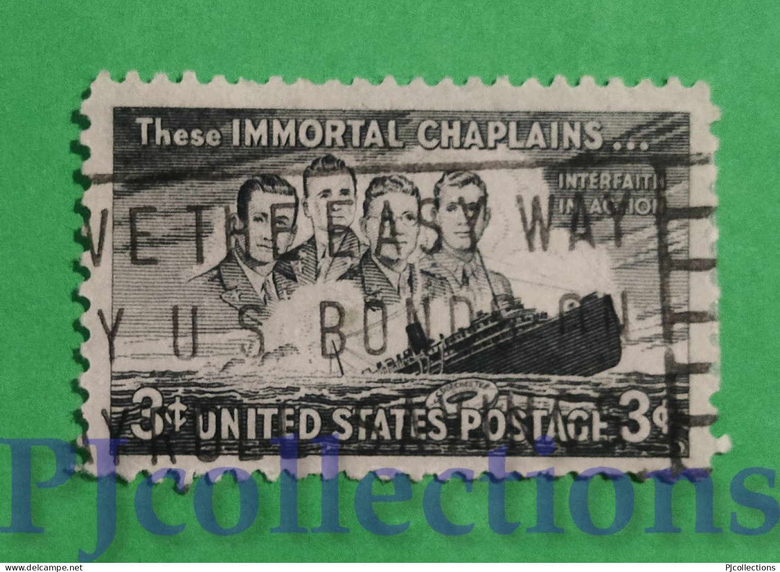 S362- STATI UNITI D'AMERICA - USA 1948 IMMORTAL CHAPLAINS 3c USATO - USED - Gebraucht